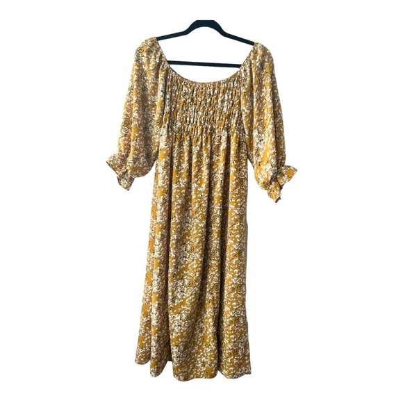 Elloh Golden Yellow Boho Floral Maxi Dress Size Small - Picture 2 of 6
